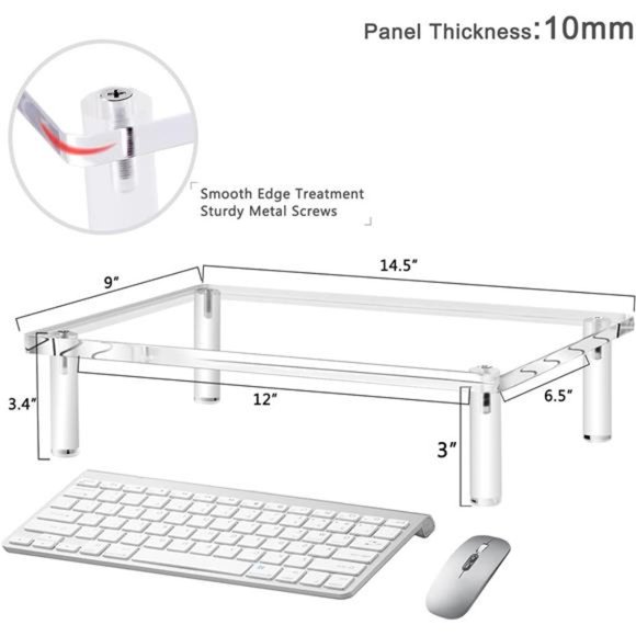 Acrylic Monitor Stand - 10mm Clear Platform - 14.5''(L) x 9''(W) x 3.4''(H) - Picture 2 of 7